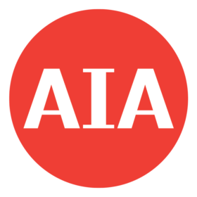 White letters AIA centered inside a red circle logo