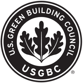 U.S. Green Building Council USGBC circular logo with a stylized oak leaf in the center
